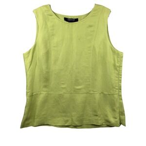 Parisian Signature Womens 12 Chartreuse Green Linen Blend Sleeveless Shell Top